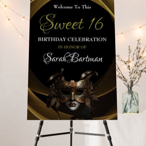 Gold Masquerade Sweet 16 Welcome Sign