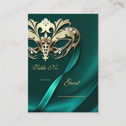 Gold Masquerade Teal Jeweled Table PlaceCard