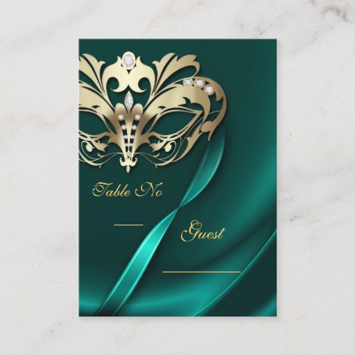 Customizable Gold Masquerade Teal Jeweled Table PlaceCard Business Card Templates