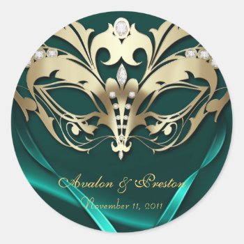 Gold Masquerade Teal Wedding Sticker by theedgeweddings at Zazzle