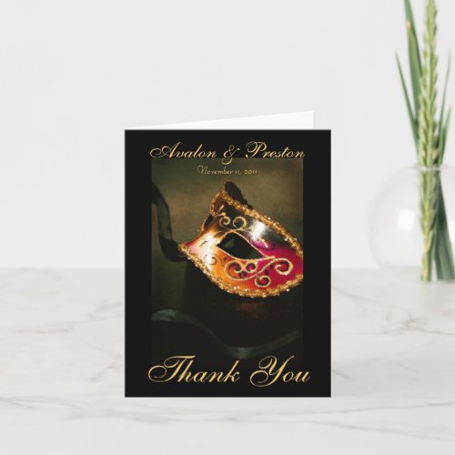 Gold Masqurade Mask Thank You Note Card