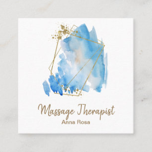 *~* Gold Massage Reiki Abstract Blue Watercolor Square Business Card