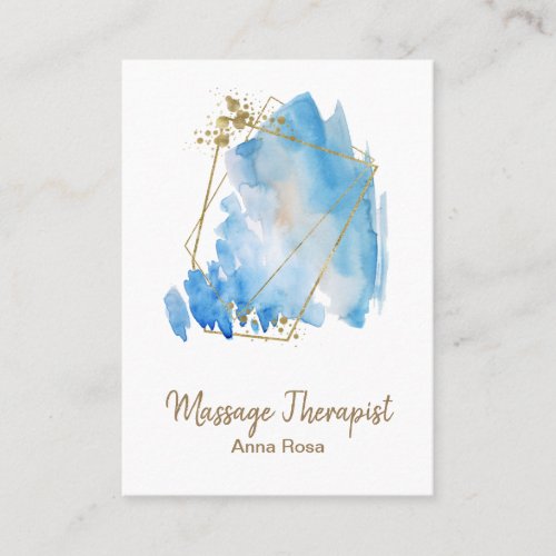  Gold Massage Reiki Blue Abstract Watercolor Business Card