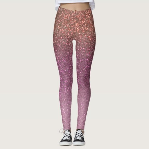 Gold Mauve Purple Sparkly Glitter Ombre Gradient Leggings