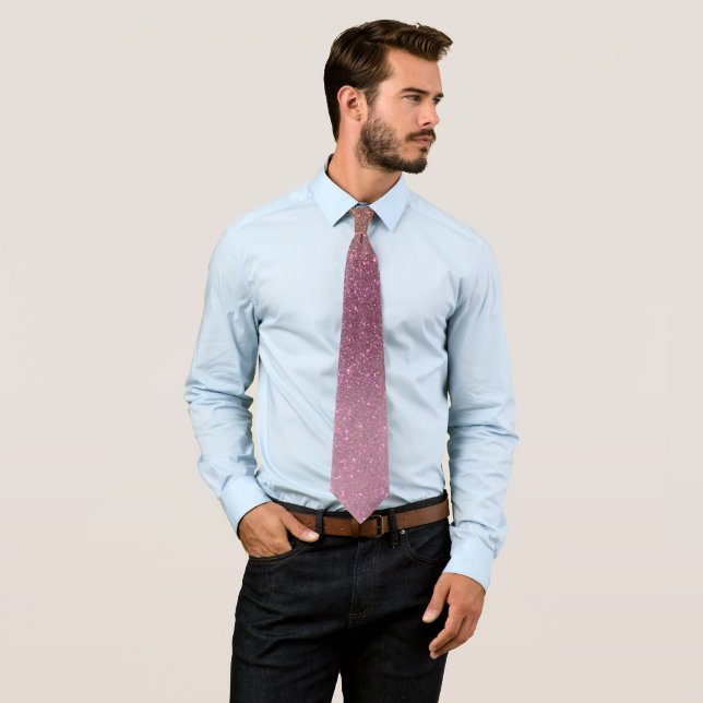 Gold Mauve Purple Sparkly Glitter Ombre Gradient Neck Tie (In Situ)