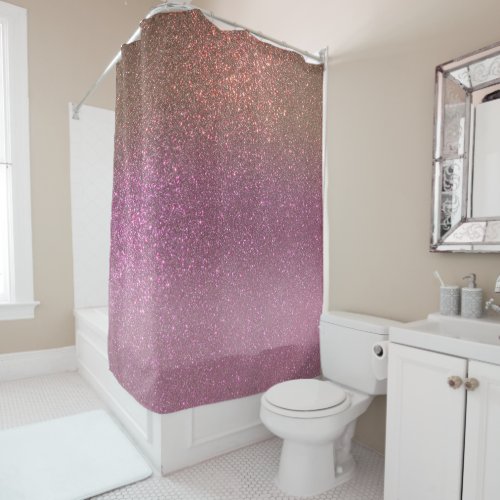 Gold Mauve Purple Sparkly Glitter Ombre Gradient Shower Curtain