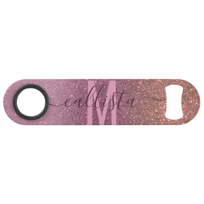 Gold Mauve Purple Sparkly Glitter Ombre Monogram Bar Key