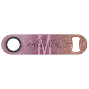 Gold Mauve Purple Sparkly Glitter Ombre Monogram Bar Key