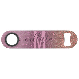 Gold Mauve Purple Sparkly Glitter Ombre Monogram Bar Key