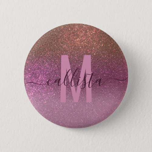 Gold Mauve Purple Sparkly Glitter Ombre Monogram Button