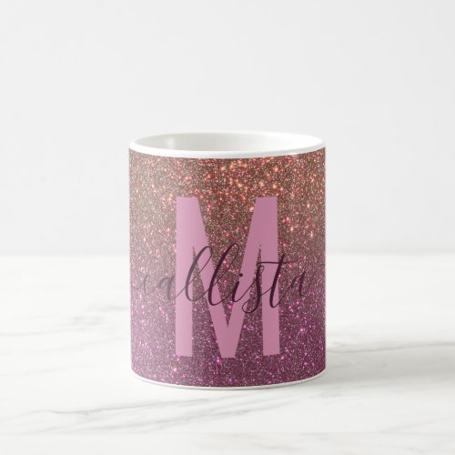 Gold Mauve Purple Sparkly Glitter Ombre Monogram Coffee Mug