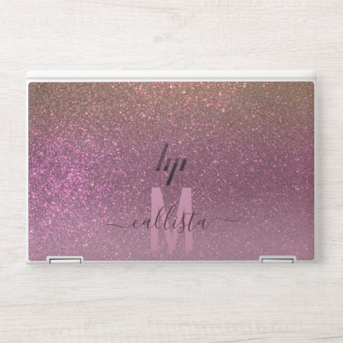Gold Mauve Purple Sparkly Glitter Ombre Monogram HP Laptop Skin