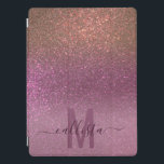 Gold Mauve Purple Sparkly Glitter Ombre Monogram iPad Pro Cover<br><div class="desc">This elegant, glamorous, and chic print is perfect for the trendy and stylish girly girl. It features a faux printed sparkly dark gold glitter into mauve purple into pastel purple triple gradient ombre. It's modern, pretty, girly, unique, and cool. Just customize this design with your own personalized monogram family name...</div>