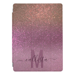 Gold Mauve Purple Sparkly Glitter Ombre Monogram iPad Pro Cover
