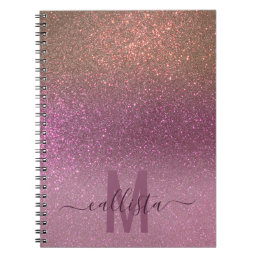 Gold Mauve Purple Sparkly Glitter Ombre Monogram Notebook