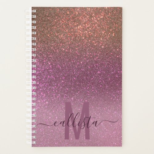 Gold Mauve Purple Sparkly Glitter Ombre Monogram Planner