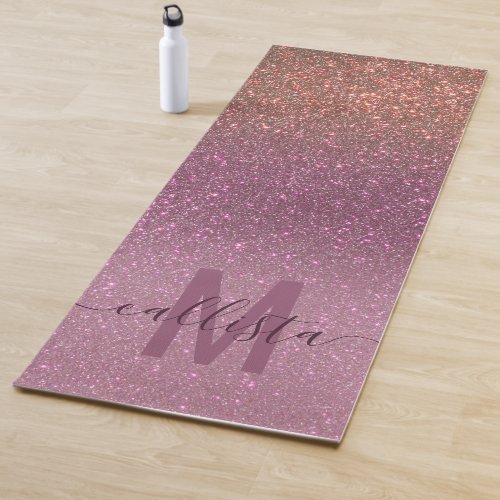 Gold Mauve Purple Sparkly Glitter Ombre Monogram Yoga Mat