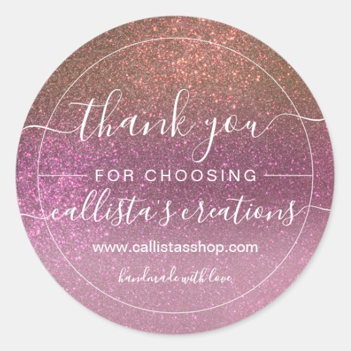 Gold Mauve Purple Sparkly Glitter Ombre Thank You Classic Round Sticker