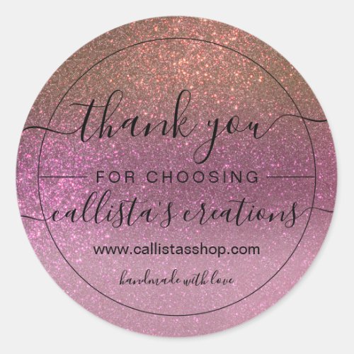 Gold Mauve Purple Sparkly Glitter Ombre Thank You Classic Round Sticker