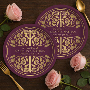Gold Mauve Royal Medieval Sword Wedding  Paper Plates