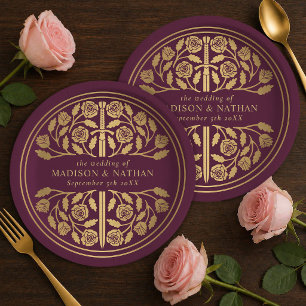 Gold Mauve Royal Medieval Sword Wedding  Paper Plates