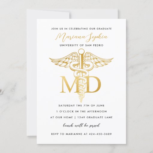 Gold MD Graduation Party Invitation Announcement | Zazzle