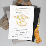 Gold MD Graduation Party Invitation Announcement<br><div class="desc">Faux gold MD and caduceus medical symbol. Works as both a graduation party invitation or a graduation announcement. Photo on the back is optional</div>