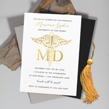 Gold Md Graduation Party Invitation Announcement by beckynimoy at Zazzle