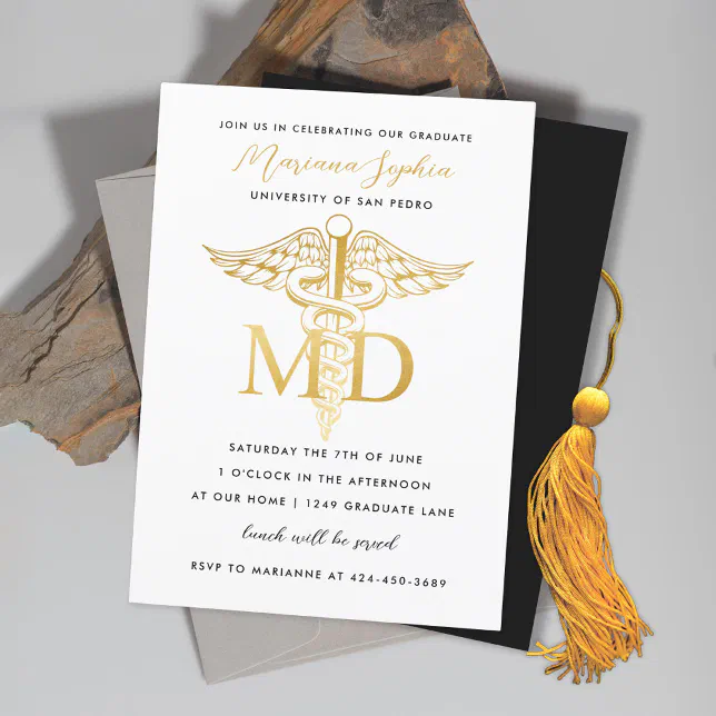 Gold MD Graduation Party Invitation Announcement | Zazzle