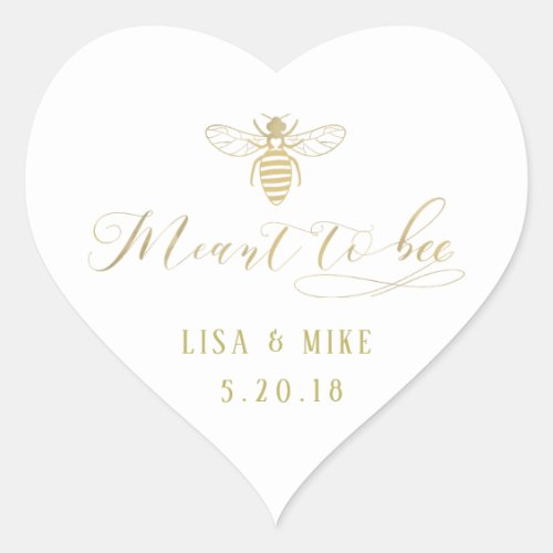 Gold Meant to Bee Honey Wedding Favor Heart Sticker