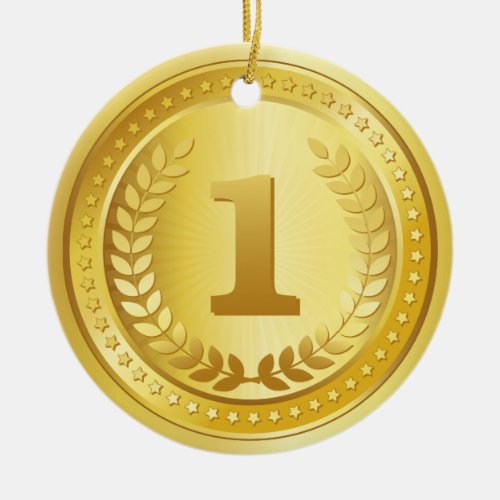 Gold medal 1st place winner button ceramic ornament