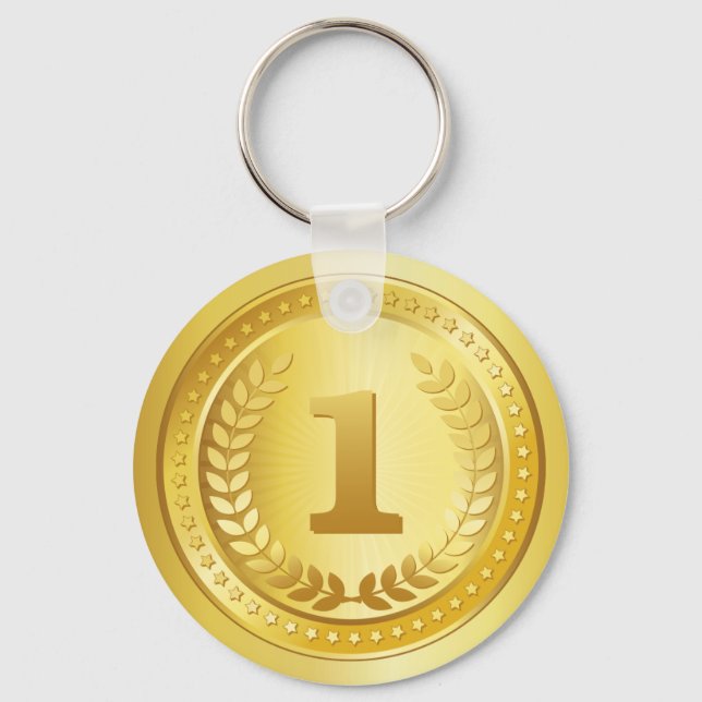 Gold medal 1st place winner button keychain (Front)
