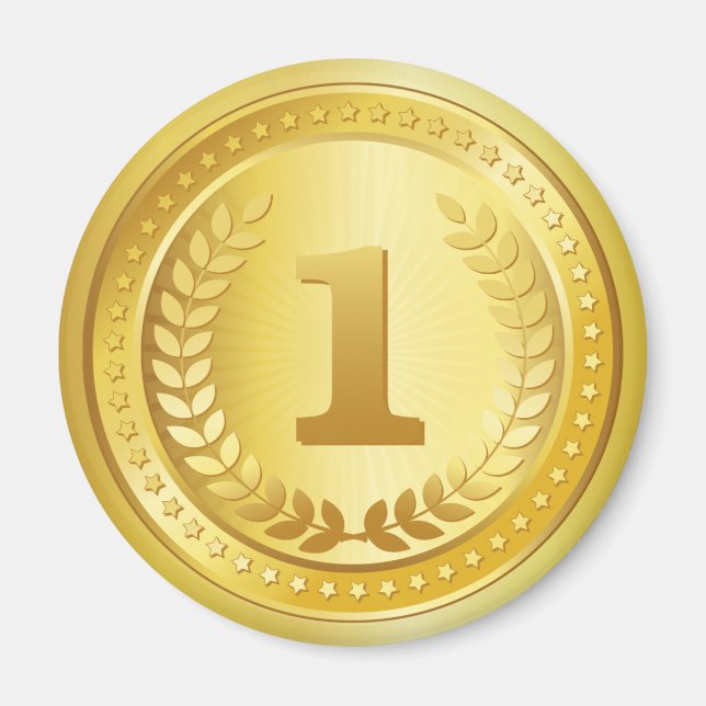 Gold medal 1st place winner button magnet (Front)