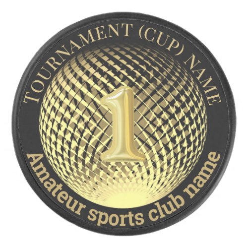 Gold medal 1st place winner hockey team  hockey puck