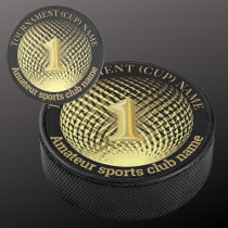 Gold medal 1st place winner hockey team  hockey puck