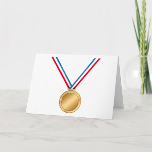 Gold Medal Award with Red White Blue Ribbon Card