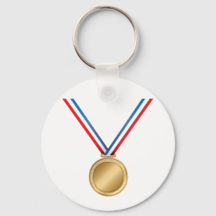Gold Medal Award with Red White Blue Ribbon Keychain