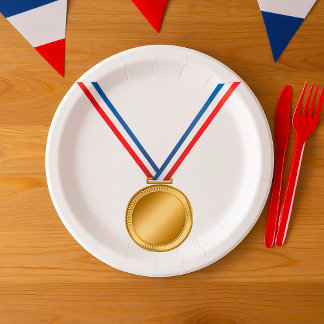 Gold Medal Award with Red White Blue Ribbon Paper Plates