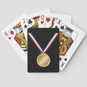 Gold Medal Award with Red White Blue Ribbon Poker Cards