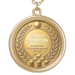 Gold medal Beer Pong Tournament Championship Plated Necklace
