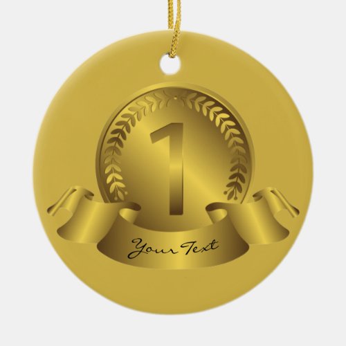 Gold Medal  Custom text Award Winner Ceramic Ornament