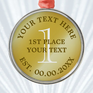 Gold medal first place champion winner medallion metal ornament