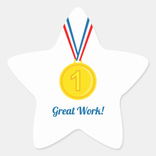 Gold Medal First Place Great Work School Award Star Sticker