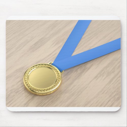 Gold medal on wood background mouse pad