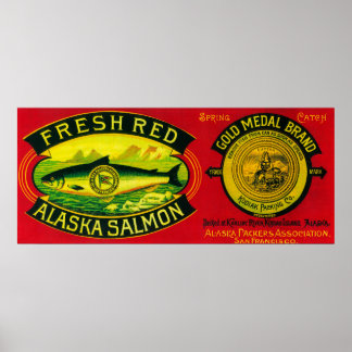 Gold Medal Salmon Can LabelKodiak Island, AK Poster