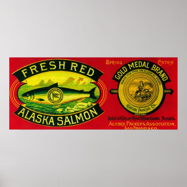 Gold Medal Salmon Can LabelKodiak Island, AK Poster (Front)