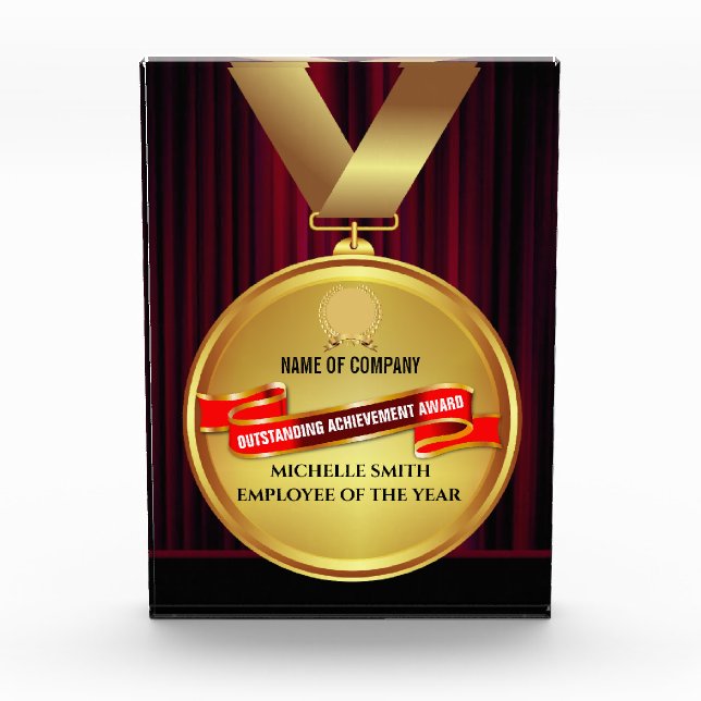 Gold medal wreath on red banner annual award (Front)