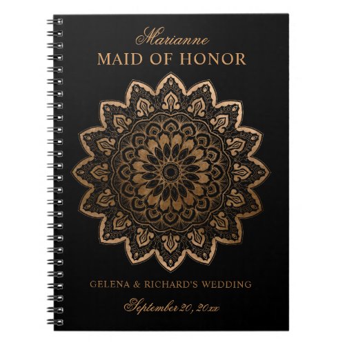 Gold Medallion Shimmer Mandala Black Bridesmaid Notebook