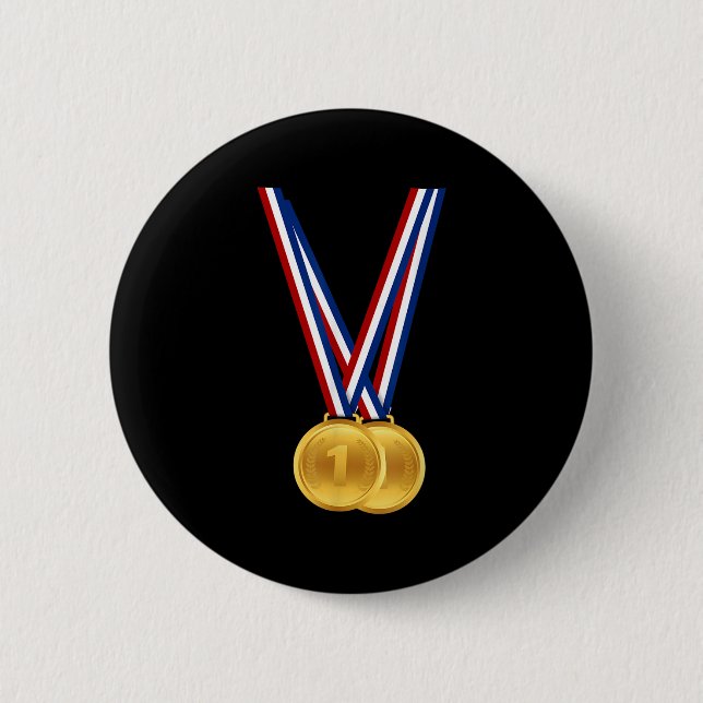 Gold Medals Funny Winners And Champions Gift Birth Button (Front)