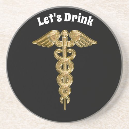 Gold medical alert badge drink coaster